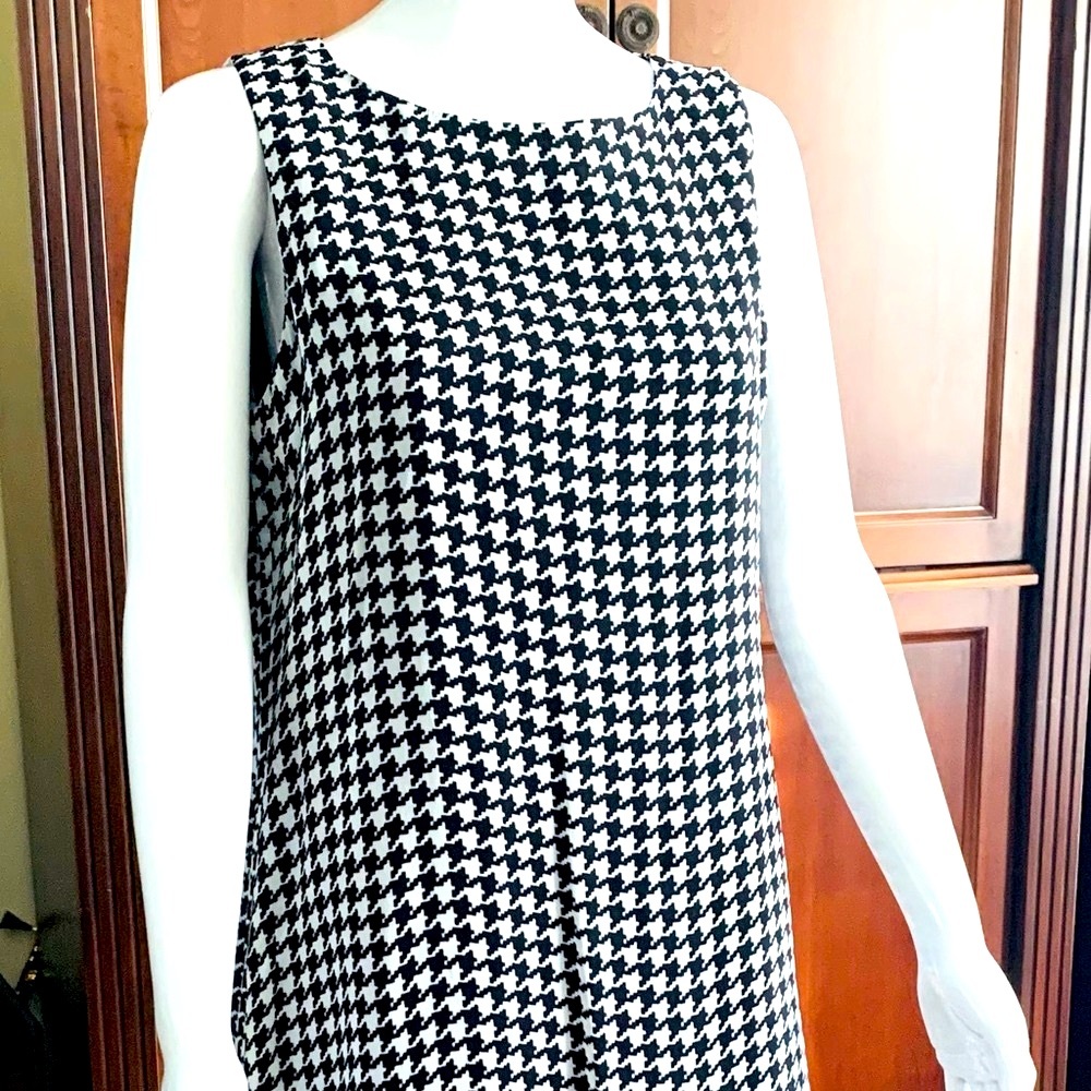 Beymen black & White houndstooth pattern sheer viscose dress at knee US 12
